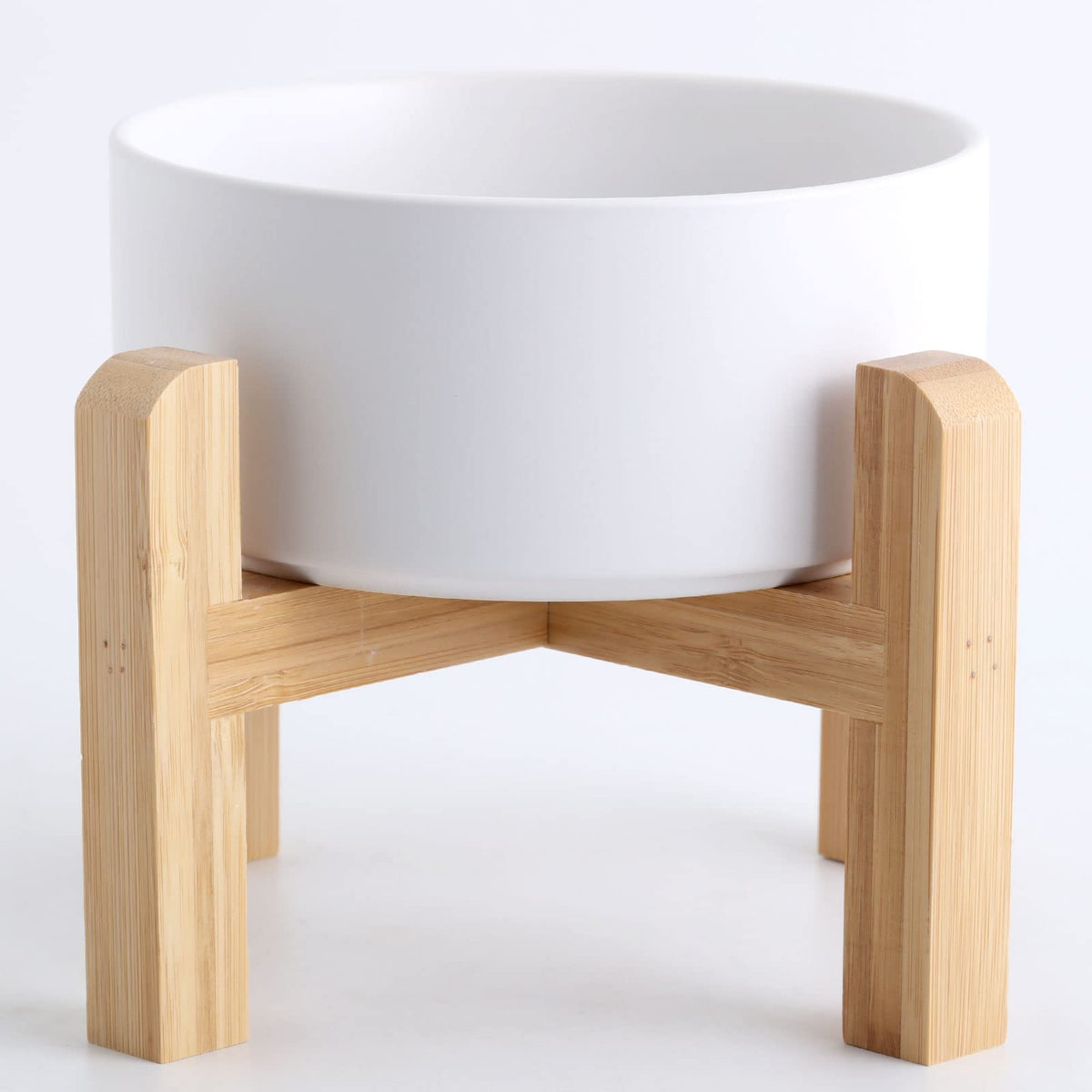 Petygooing white elevated ceramic bowl with stand for pets, reducing neck strain during meals