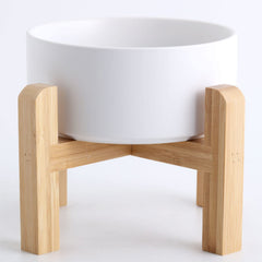 Petygooing white elevated ceramic bowl with stand for pets, reducing neck strain during meals
