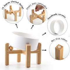 Petygooing wood stand with non-slip base keeps bowls steady during meals.