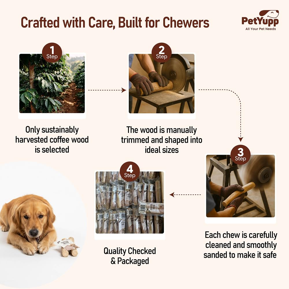 PetYupp coffee wood dog chew texture showcases plant-based chew alternative