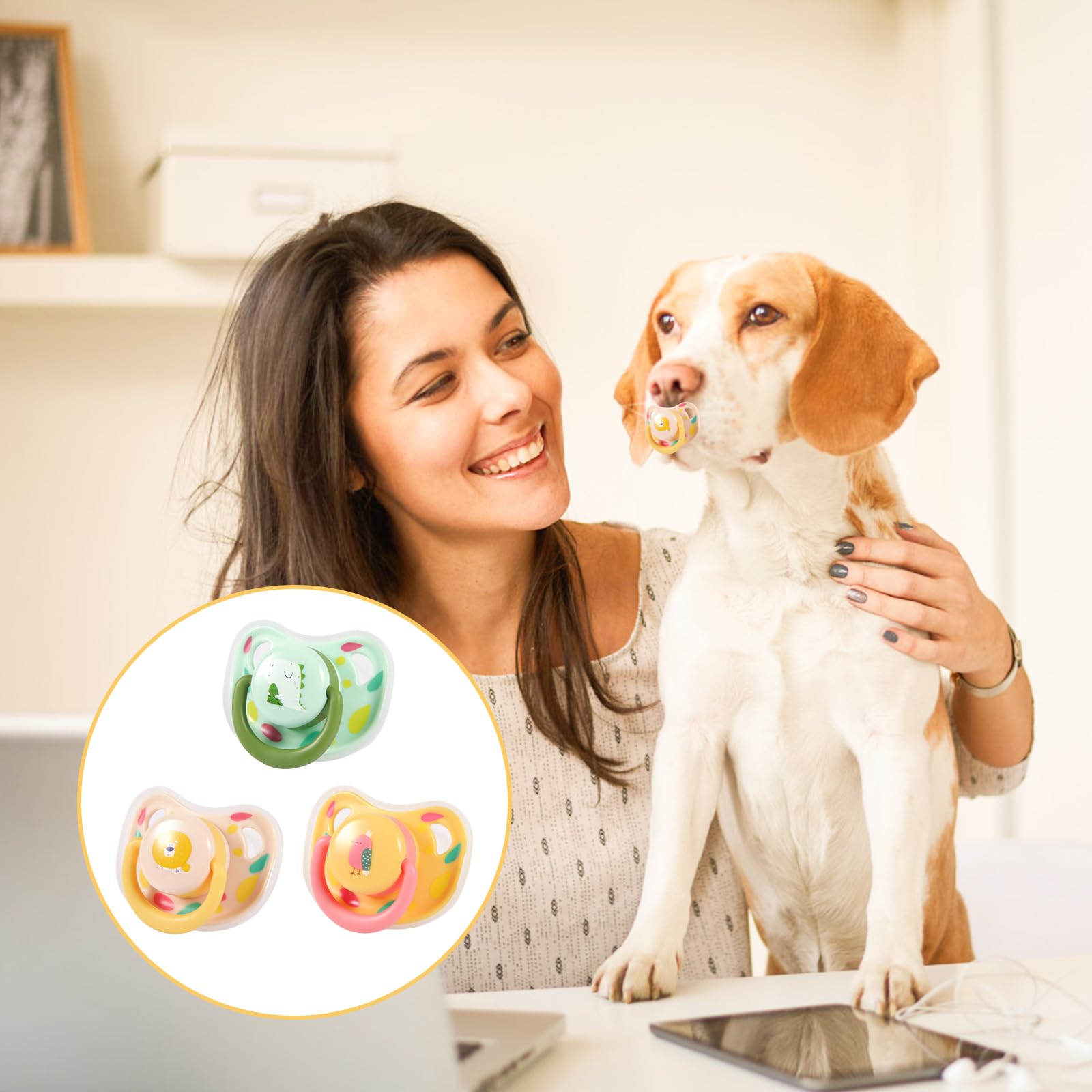 PEUTIER dog pacifier pet playtime use closeup emphasizes grip and soothing chew.