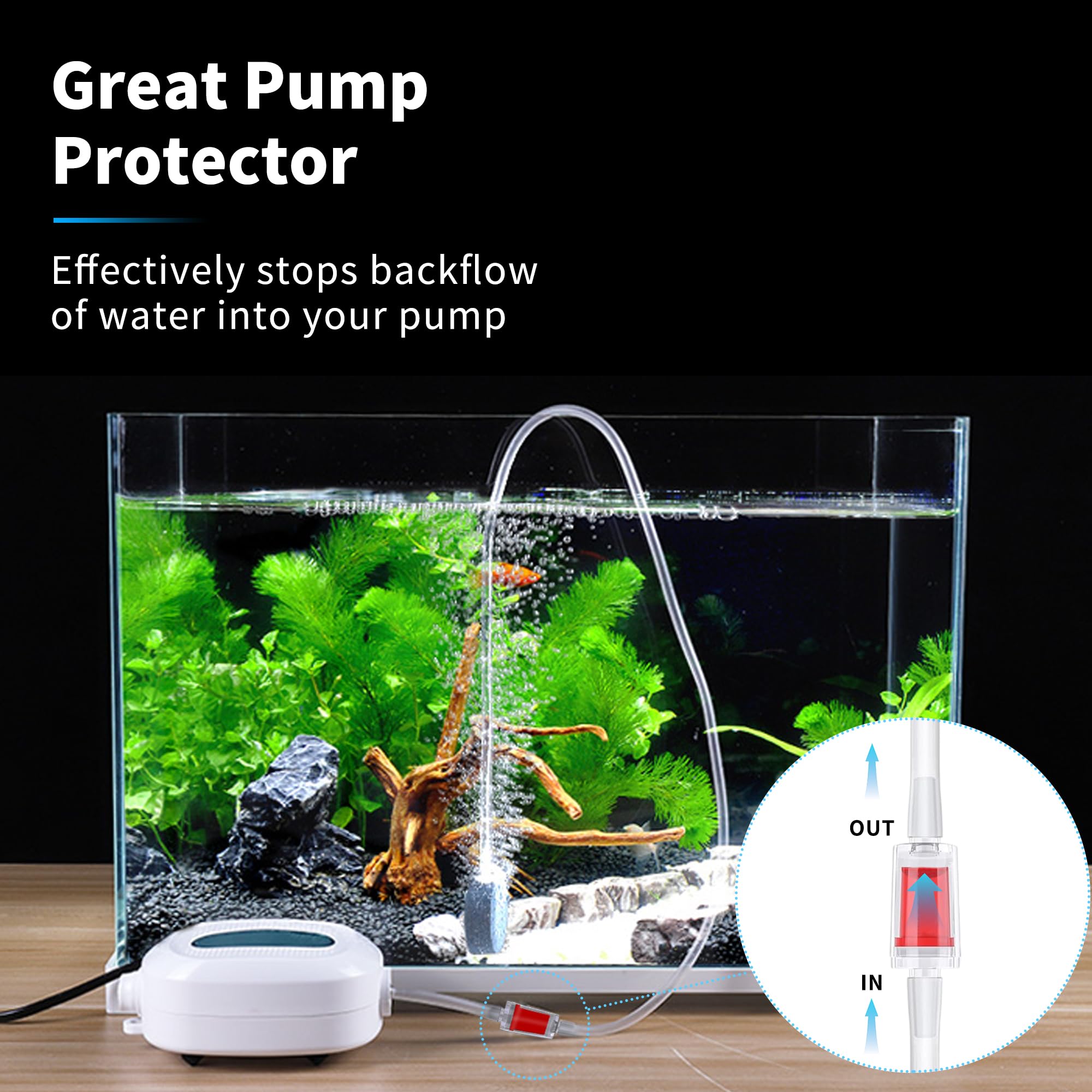 Pewyoke in-use hose provides tidy, customizable aquarium aeration.