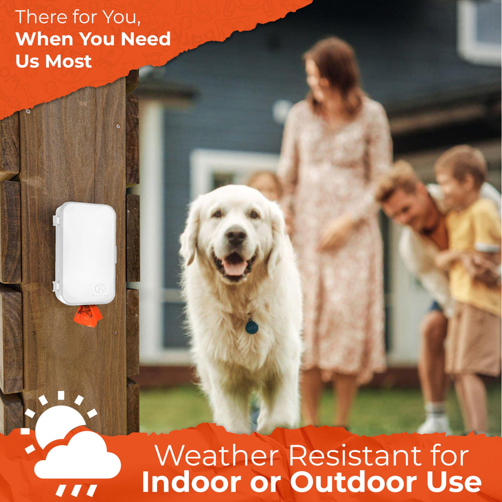 Pexter dog poop bag dispenser wall-mount outdoor setup demonstrates secure mounting option.