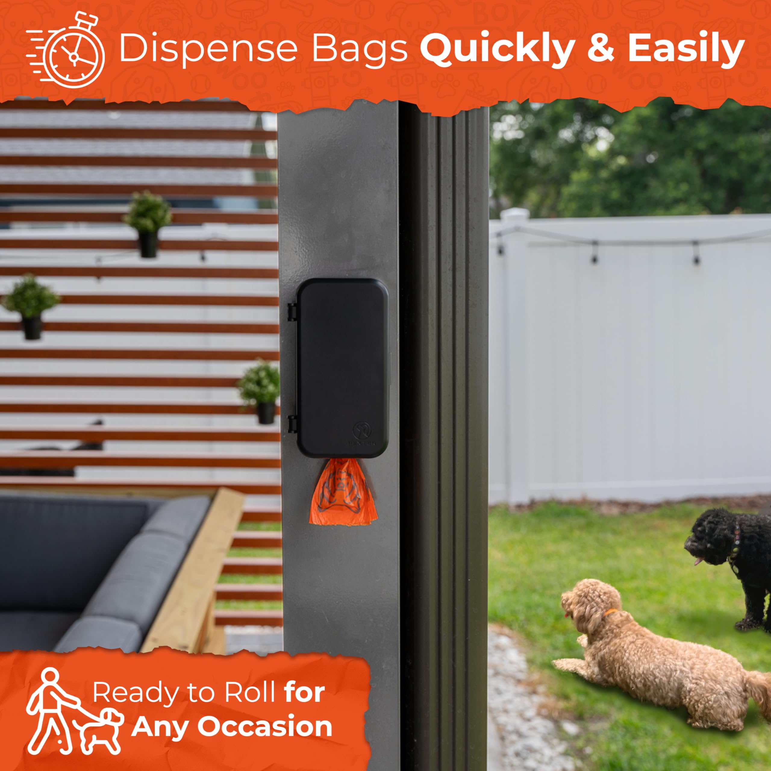 Pexter Dog Poop Bag Dispenser includes four rolls for ready waste pickup.