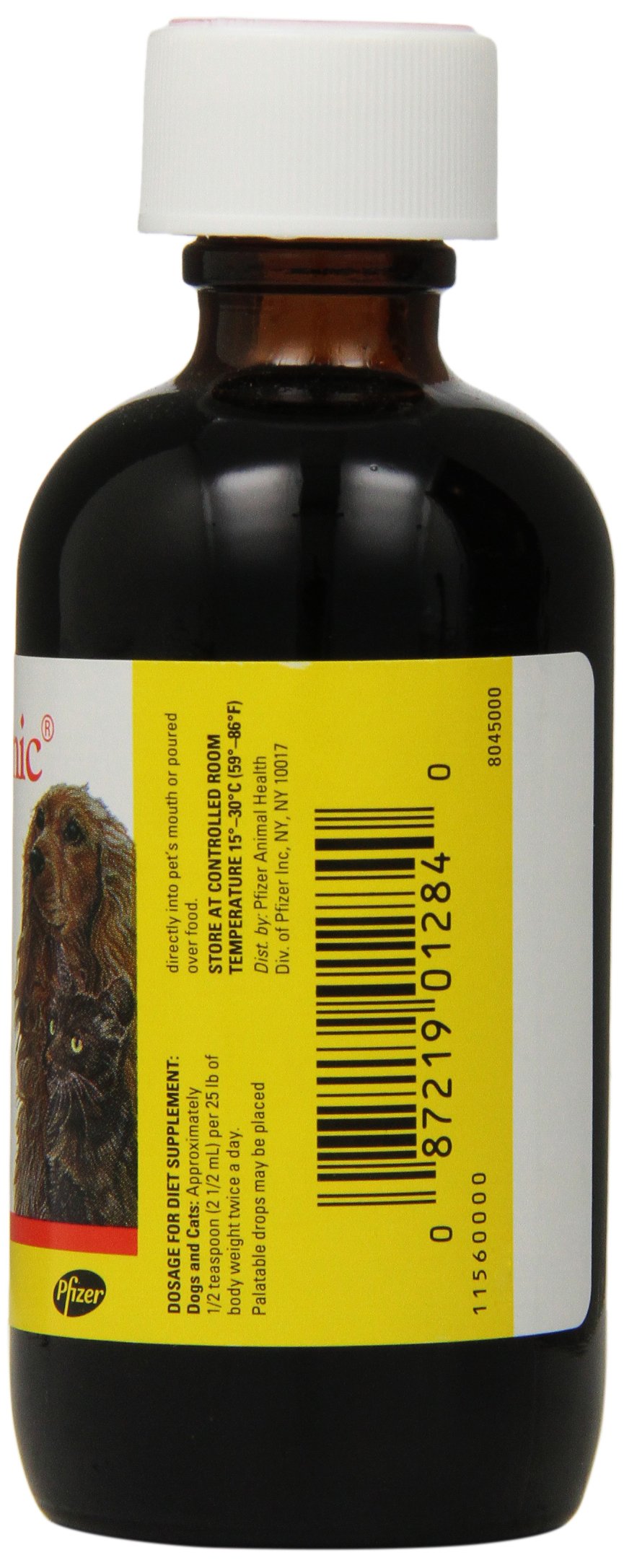 Pfizer Pet-Tinic pour-measured image demonstrates easy administration into meals.