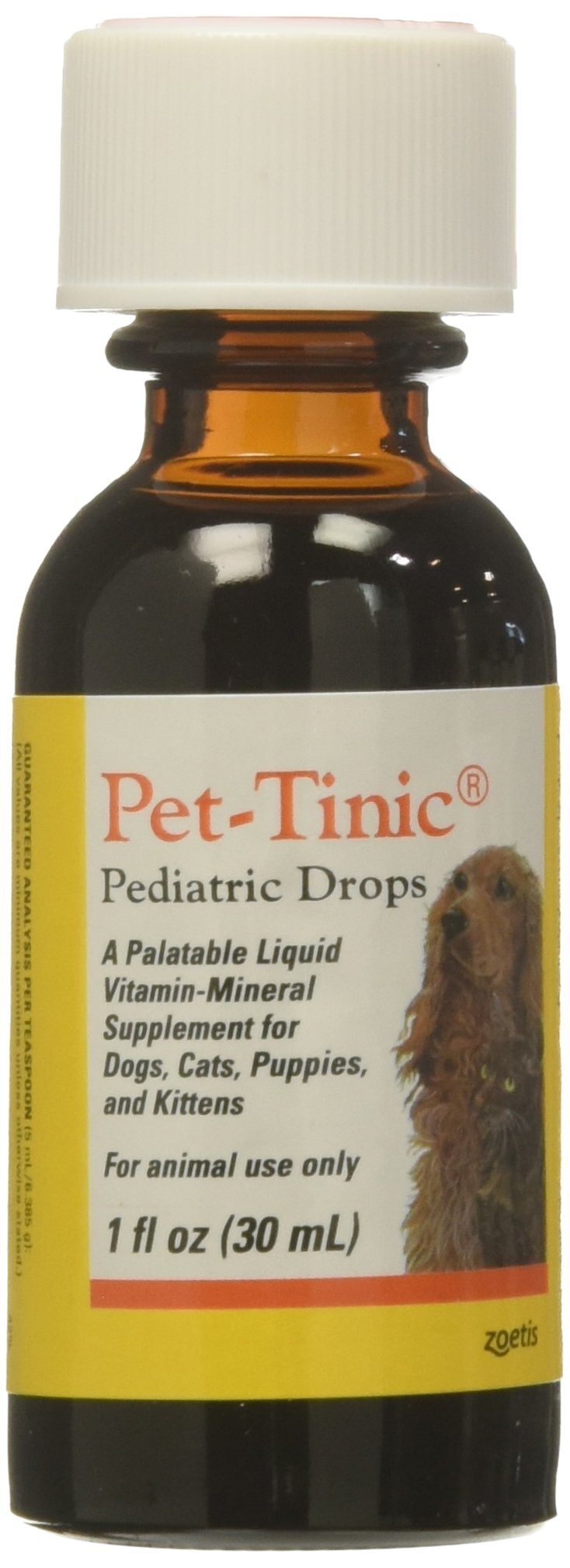 Pfizer PetTinic bottle with dropper for easy dosing with puppies and kittens.