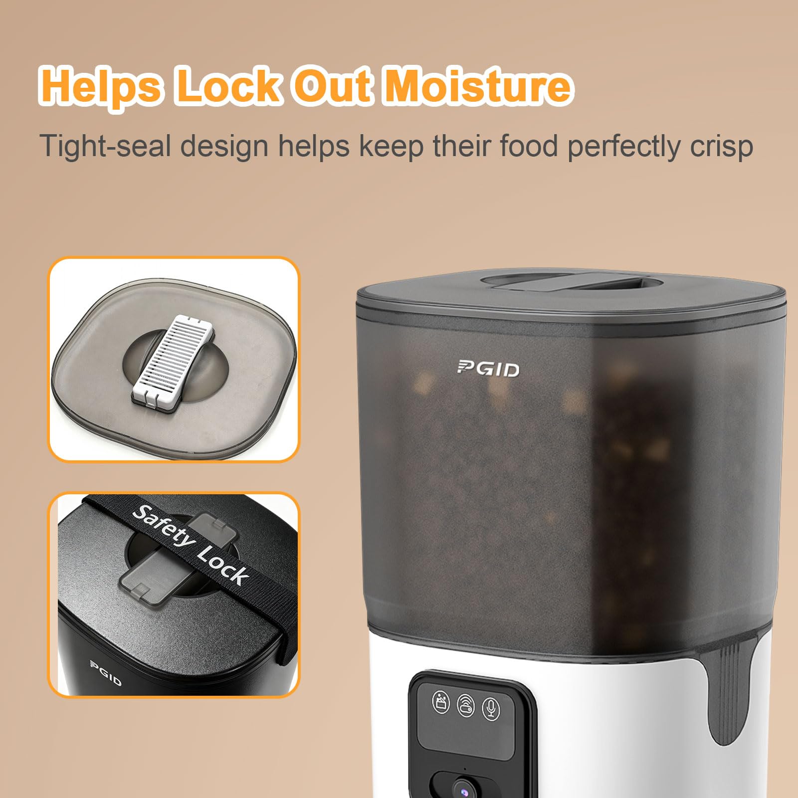 PGID 7L anti-clogging dispensing system keeps kibble flowing smoothly.