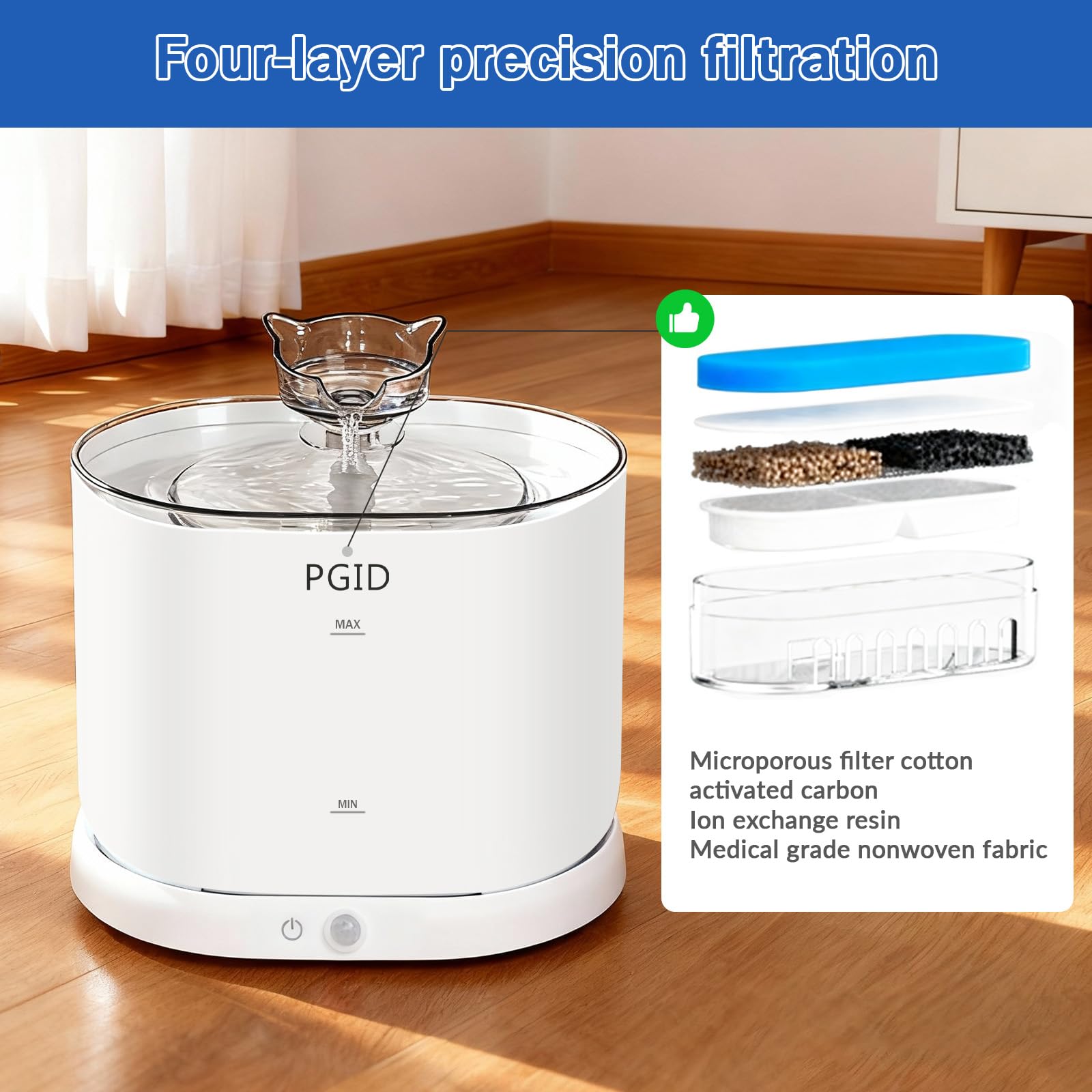 PGID quiet pump delivers near-silent operation for peaceful nights.