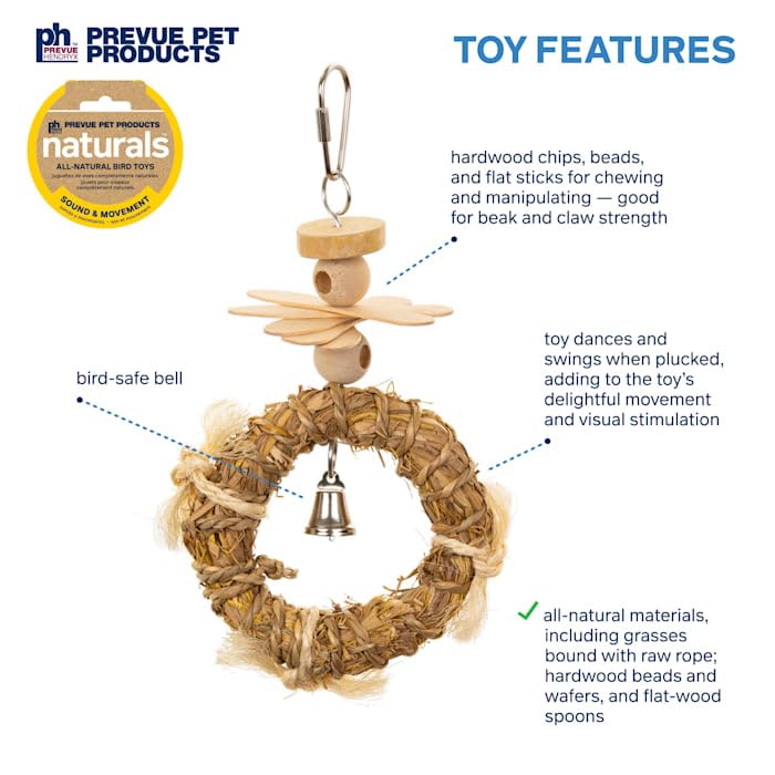 PH Prevue Hendryx Naturals Crown Bird Toy bird-safe-bell detail adds gentle tinkling stimulation