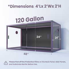 Phailozoo 120-gallon bearded dragon tank front doors highlight secure access for easy feeding.