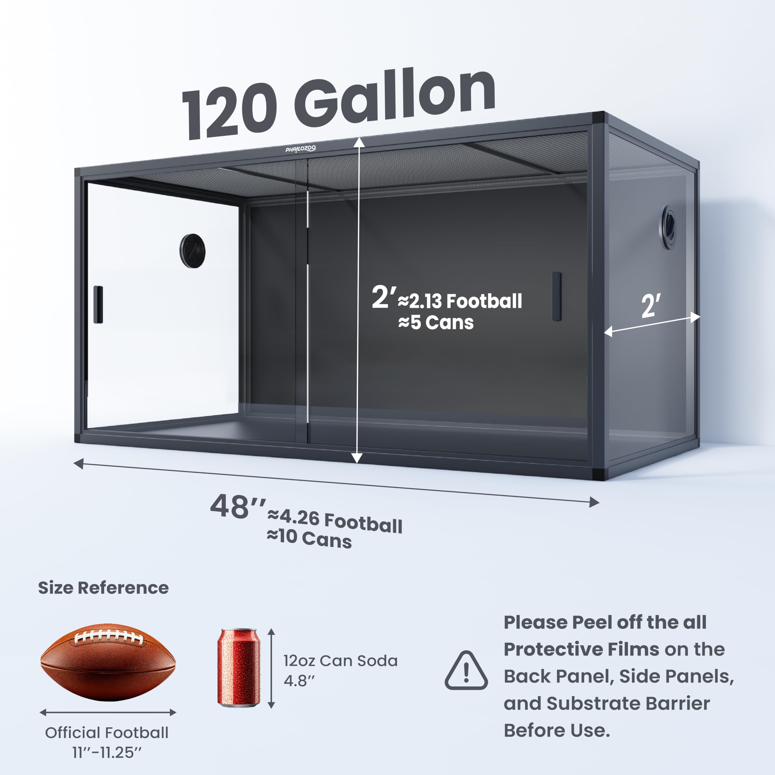 Phailozoo 120 gallon tank top ventilation highlights airy design for healthy airflow.