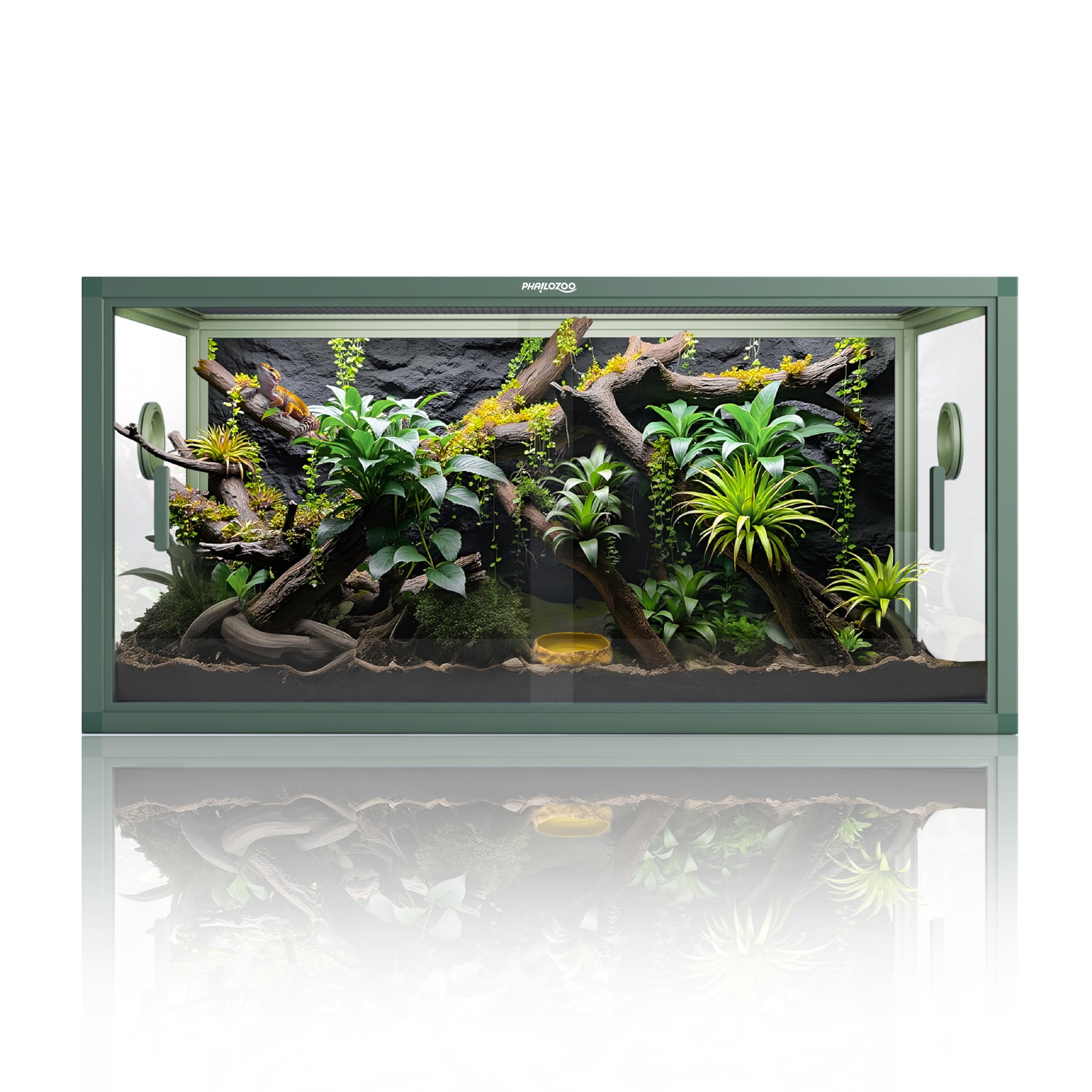 Phailozoo 50gallon tank front opening view enables easy feeding and quick maintenance.