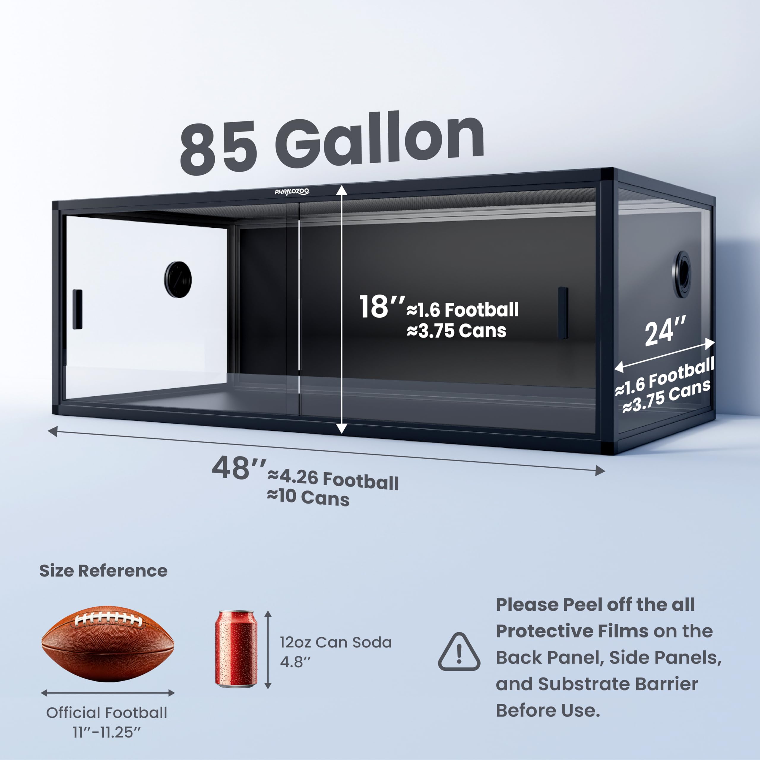 Phailozoo 85-gallon top-screen ventilation for airflow and light
