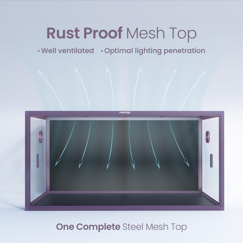 Phailozoo bearded dragon tank sliding door top screen ventilation promotes airflow and lighting for healthy setup.