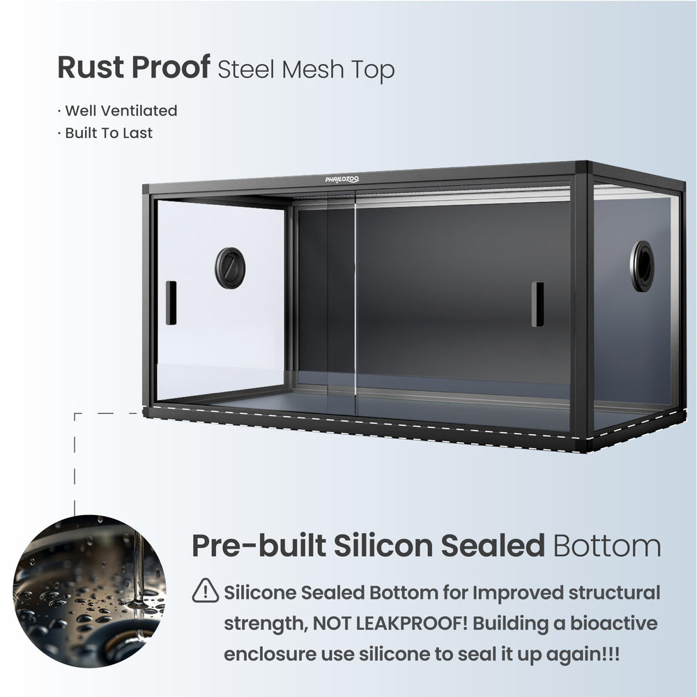 Phailozoo tank front opening with sturdy door handles for easy maintenance