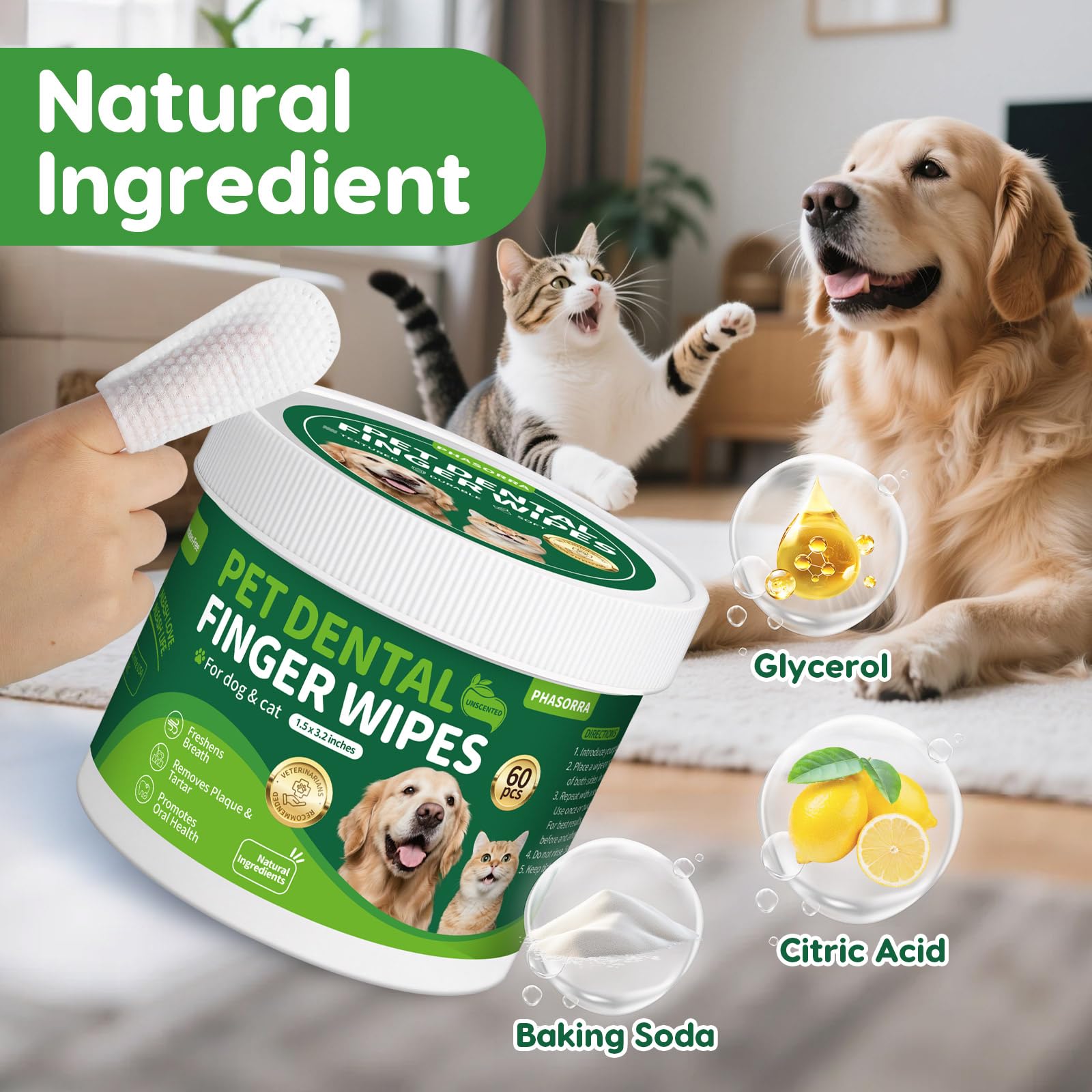 PHASORRA dog dental wipes after meals travel-friendly option for quick cleaning