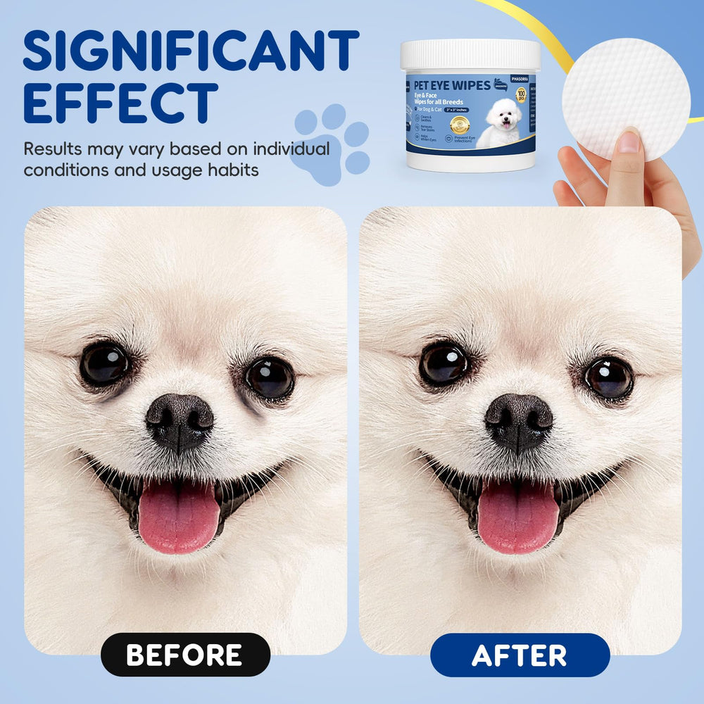 PHASORRA dog eye wipes soft side wipe demonstrates gentle cleansing for delicate eye area