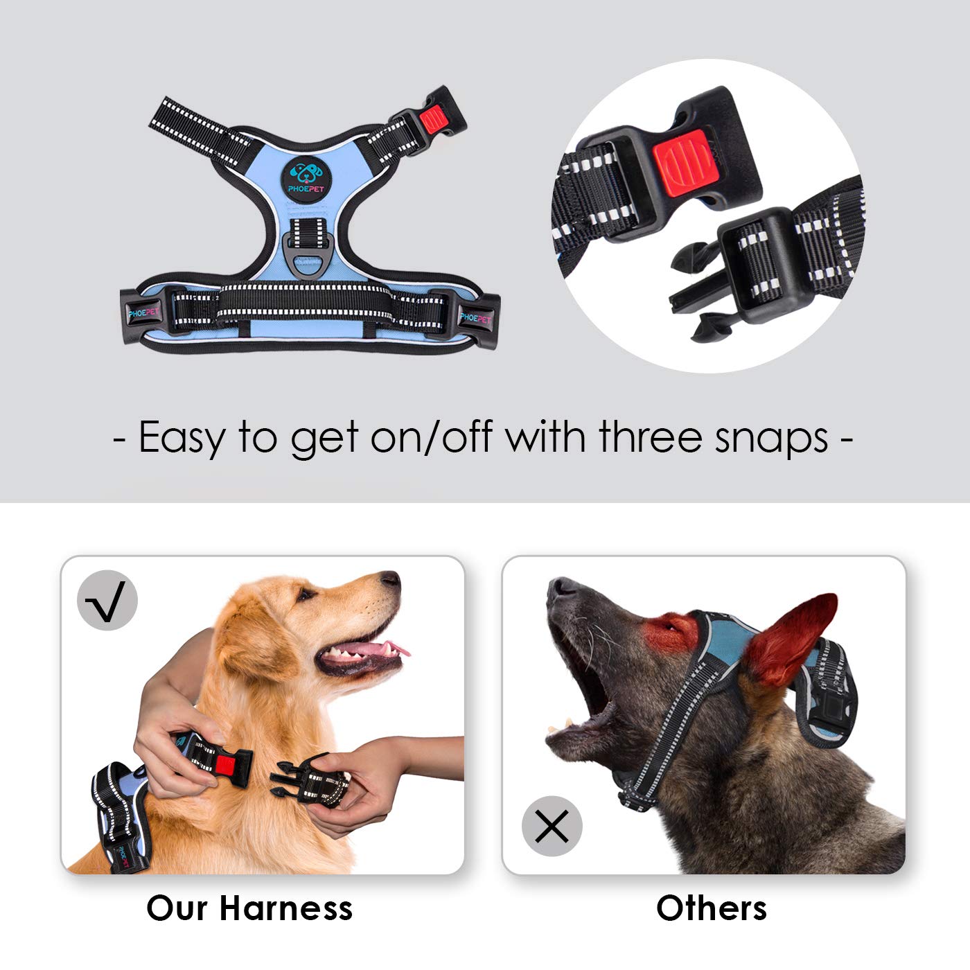 PHOEPET back handle on the harness allows closer control during busy moments.