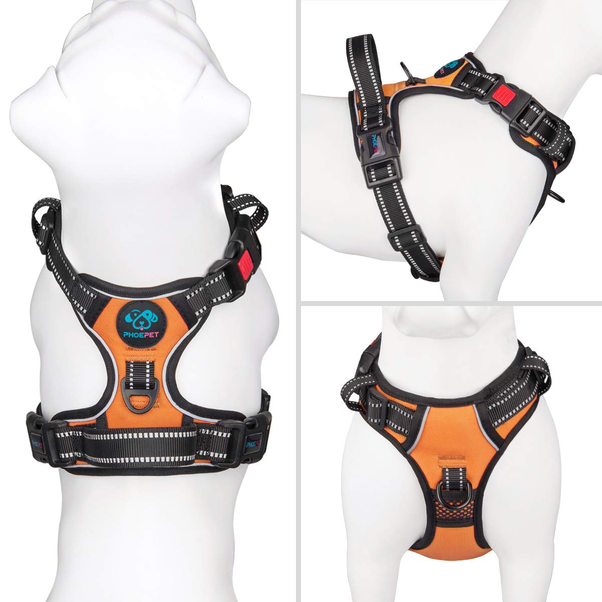 PHOEPET back strap harness with orange color for close control and car assistance.