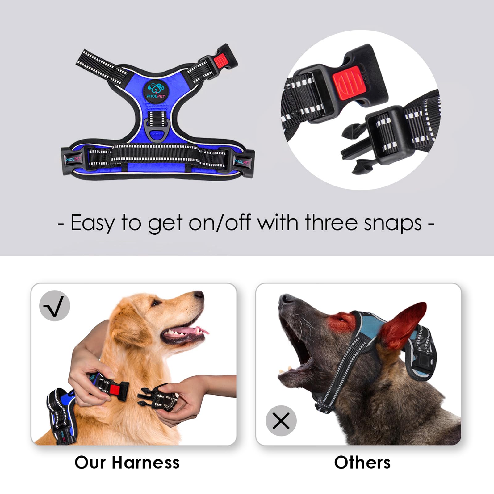 PHOEPET No Pull Harness durable handle aids safe lifting into car.