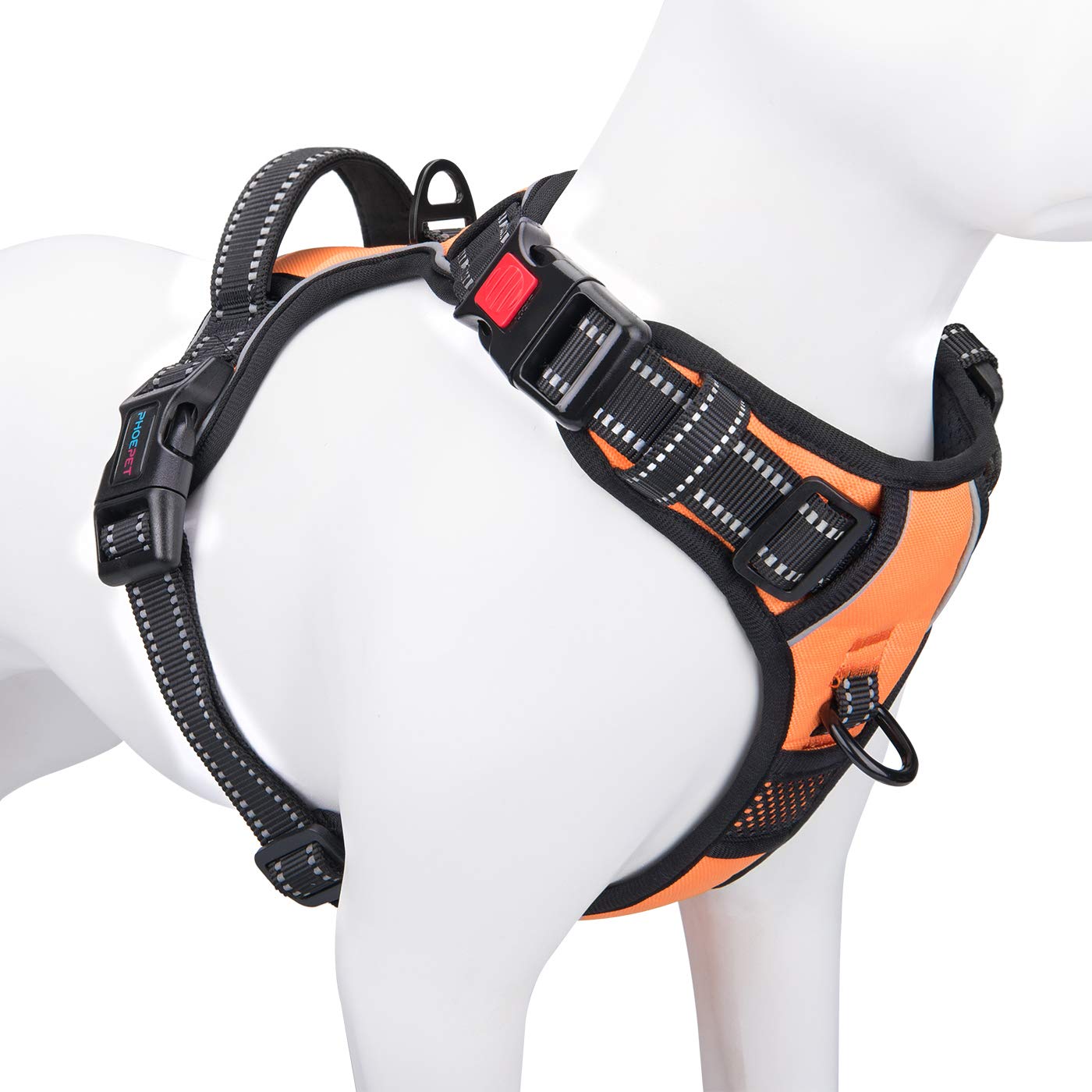 PHOEPET No Pull Harness with front clip orange for easier walks and reduced pulling.