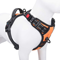 PHOEPET No Pull Harness with front clip orange for easier walks and reduced pulling.