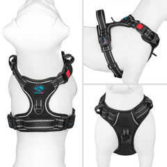 PHOEPET reflective dog harness XL black—back view showing the handle for control
