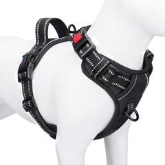 PHOEPET reflective dog harness XL black—front view for secure fit and easy on/off