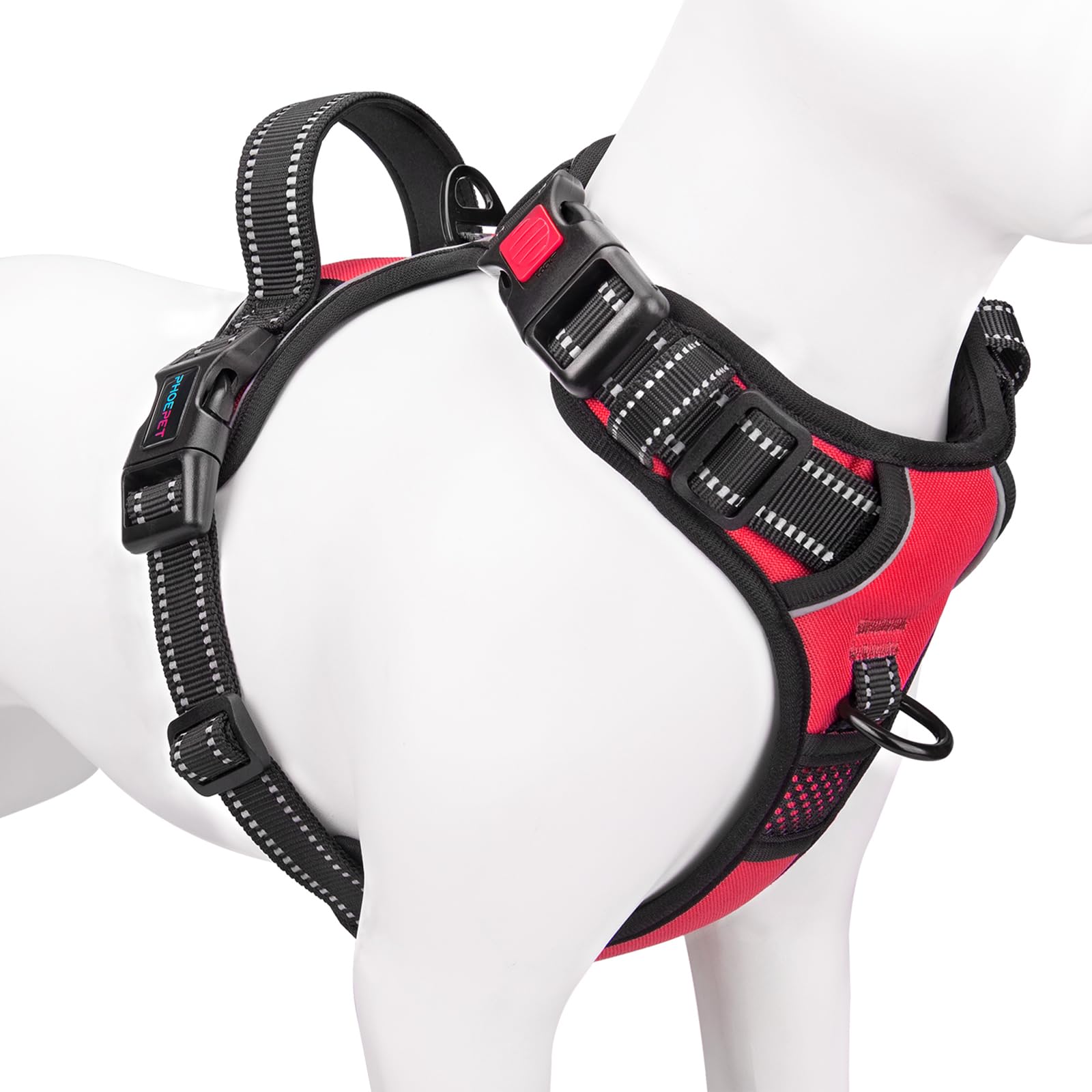 PHOEPET reflective harness XL red front view boosts nighttime visibility for safer walks.