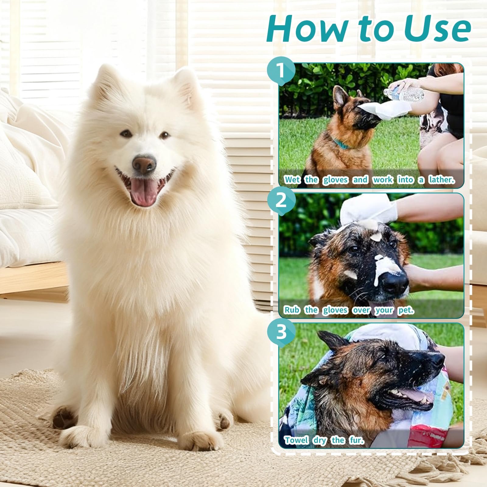 PHONORY unscented dog shampoo mitts fragrance-free for sensitive noses and calm pets
