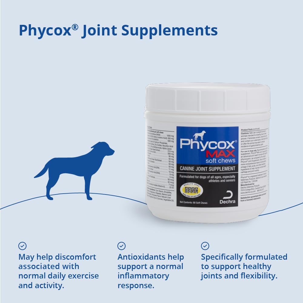 PhyCox MAX label closeup highlights antioxidants and omega-3 content for joints.