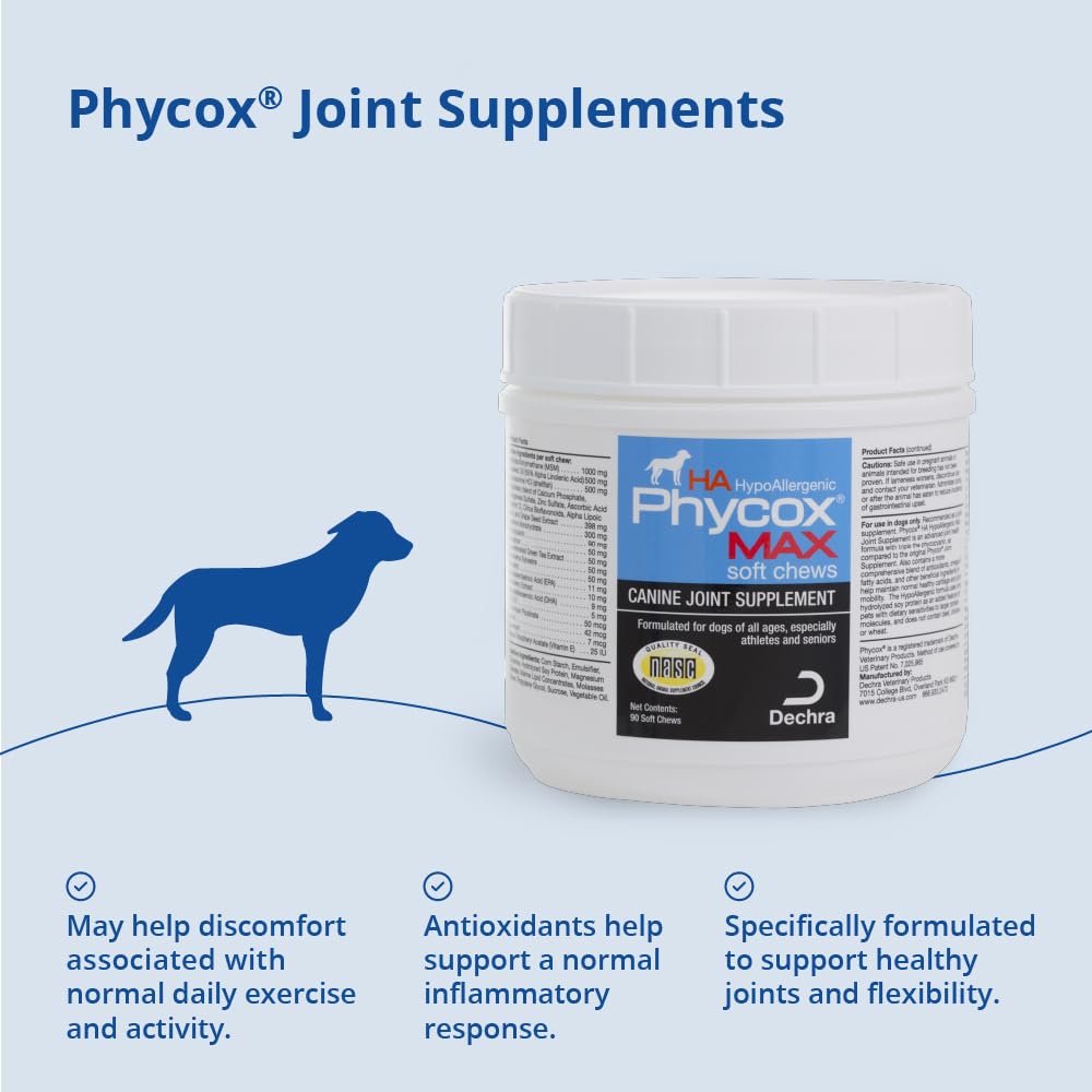 Phycox MAX HA bottle highlights omega-3 fatty acids for joint comfort.