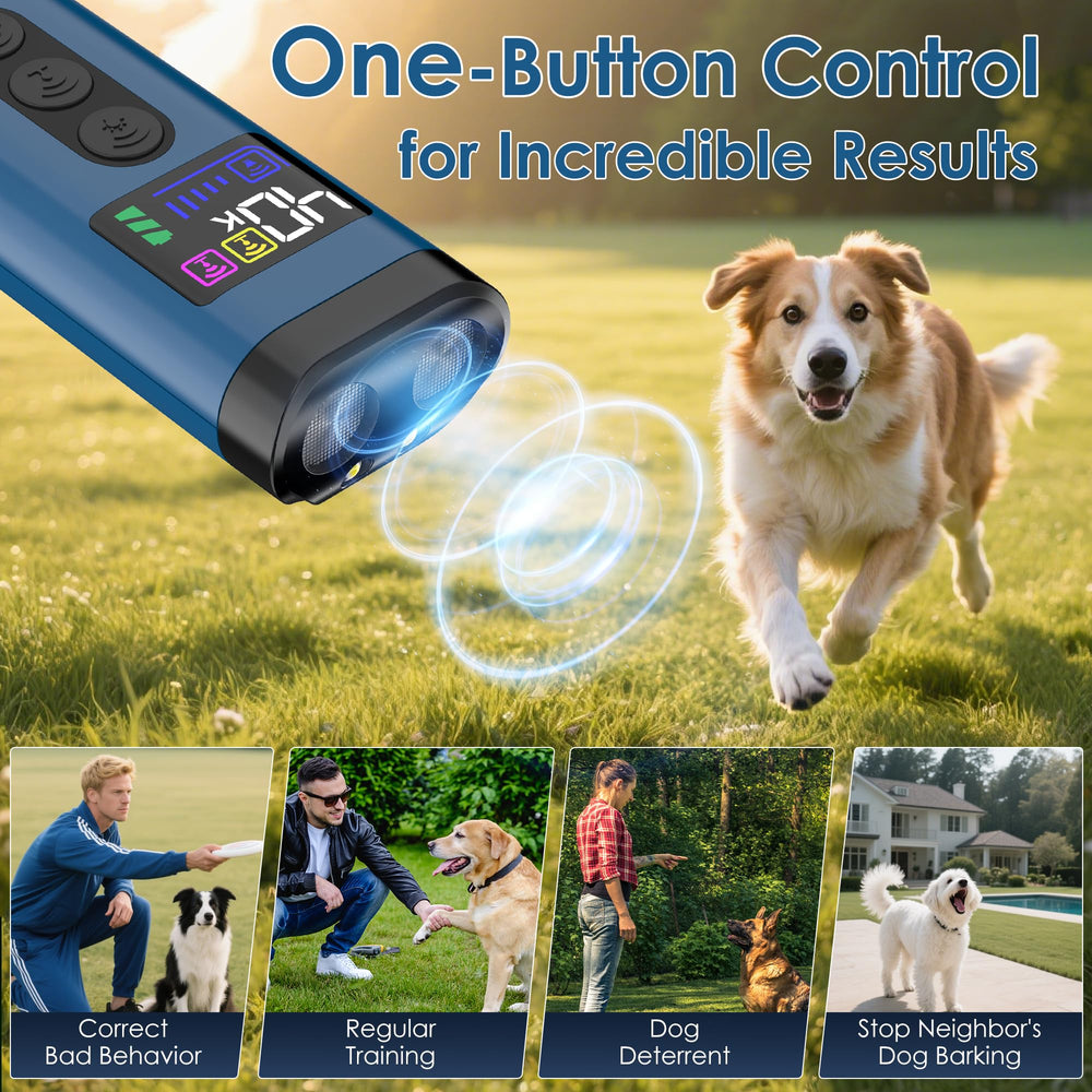 Phzibor 65-feet range graphic illustrates coverage for quiet yards and neighbor-friendly training.