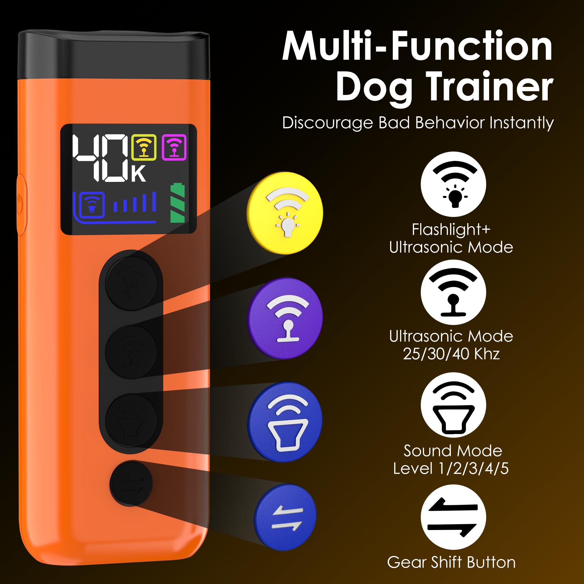 Phzibor bark deterrent color display showing real-time feedback during use