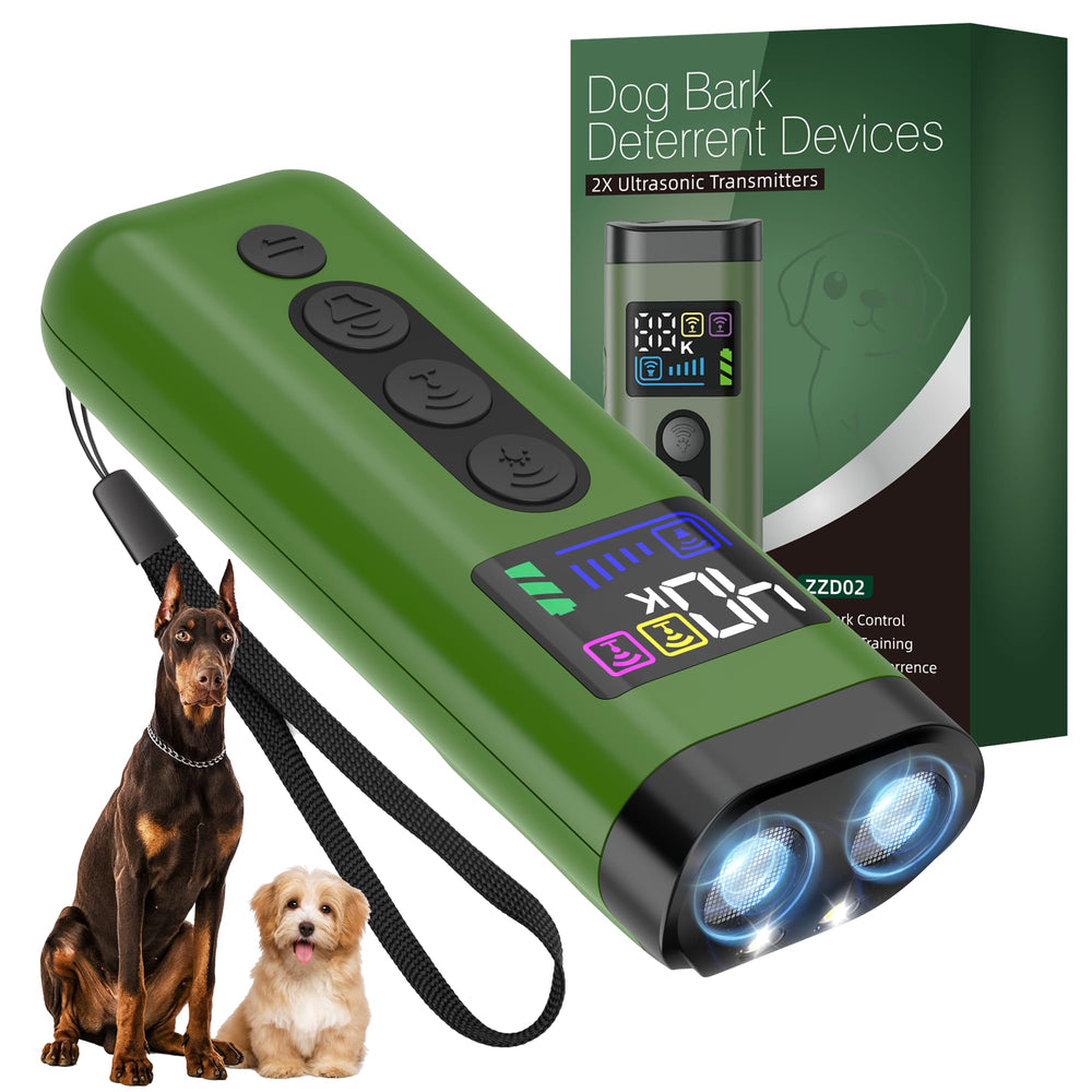 Phzibor dog bark deterrent green front view shows portable training aid for quiet neighborhoods