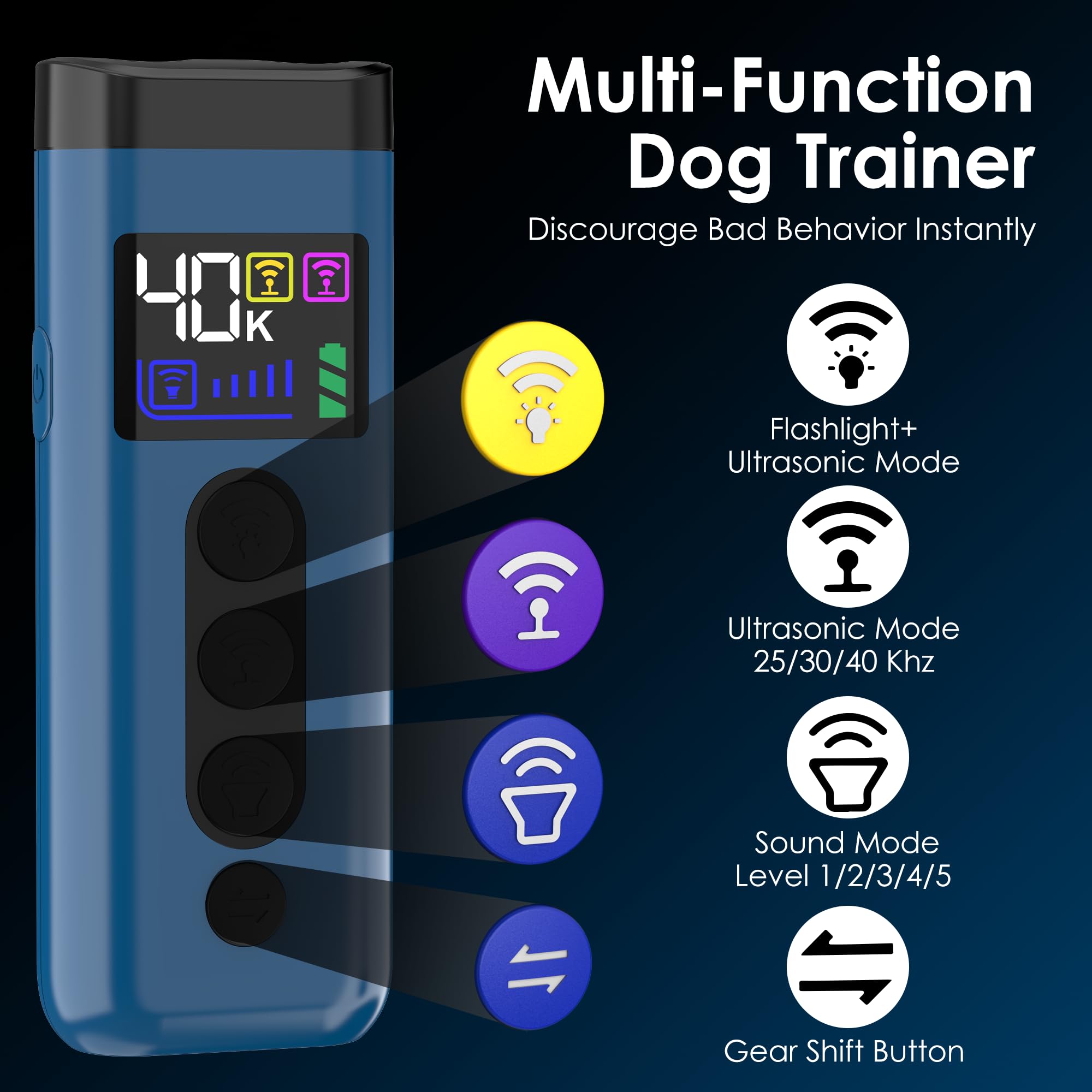Phzibor dog bark deterrent device side view demonstrates portable form for on-the-go training.