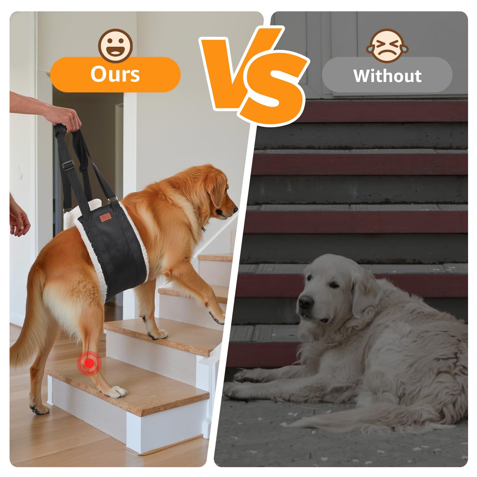 PICK FOR LIFE adjustable dog lift harness front view demonstrates lifting assist.