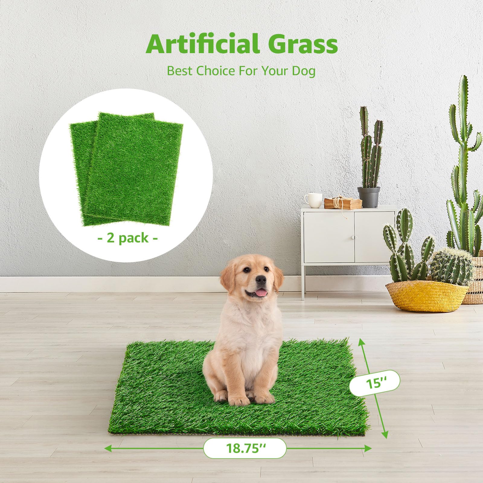 PICK FOR LIFE artificial dog grass pad side view shows realistic dense turf.
