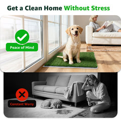 PICK FOR LIFE dog potty on balcony scene demonstrates convenient indoors option.