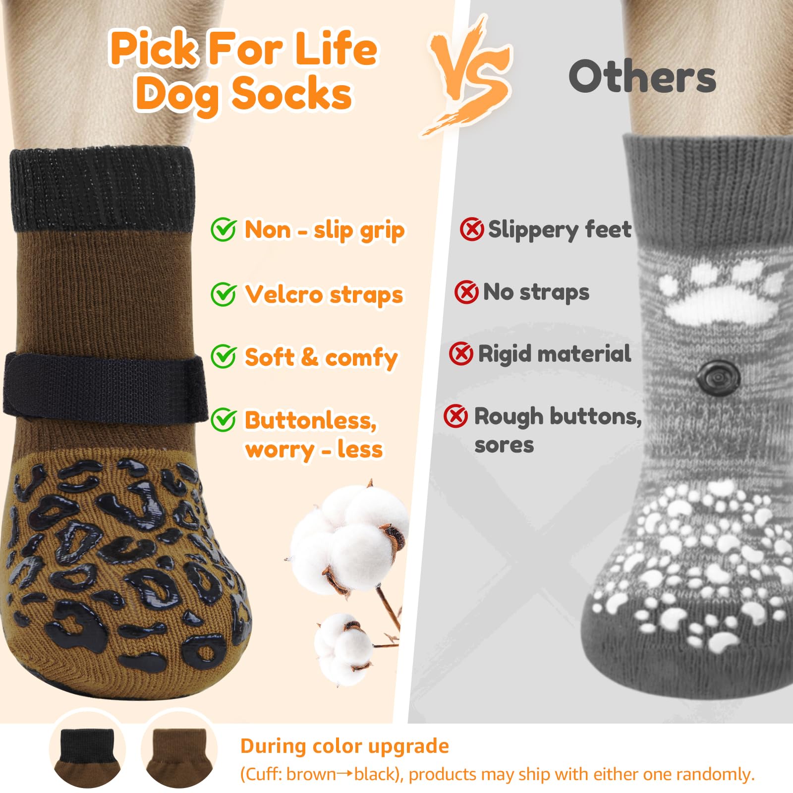 PICK FOR LIFE dog socks with Velcro straps staying on during play