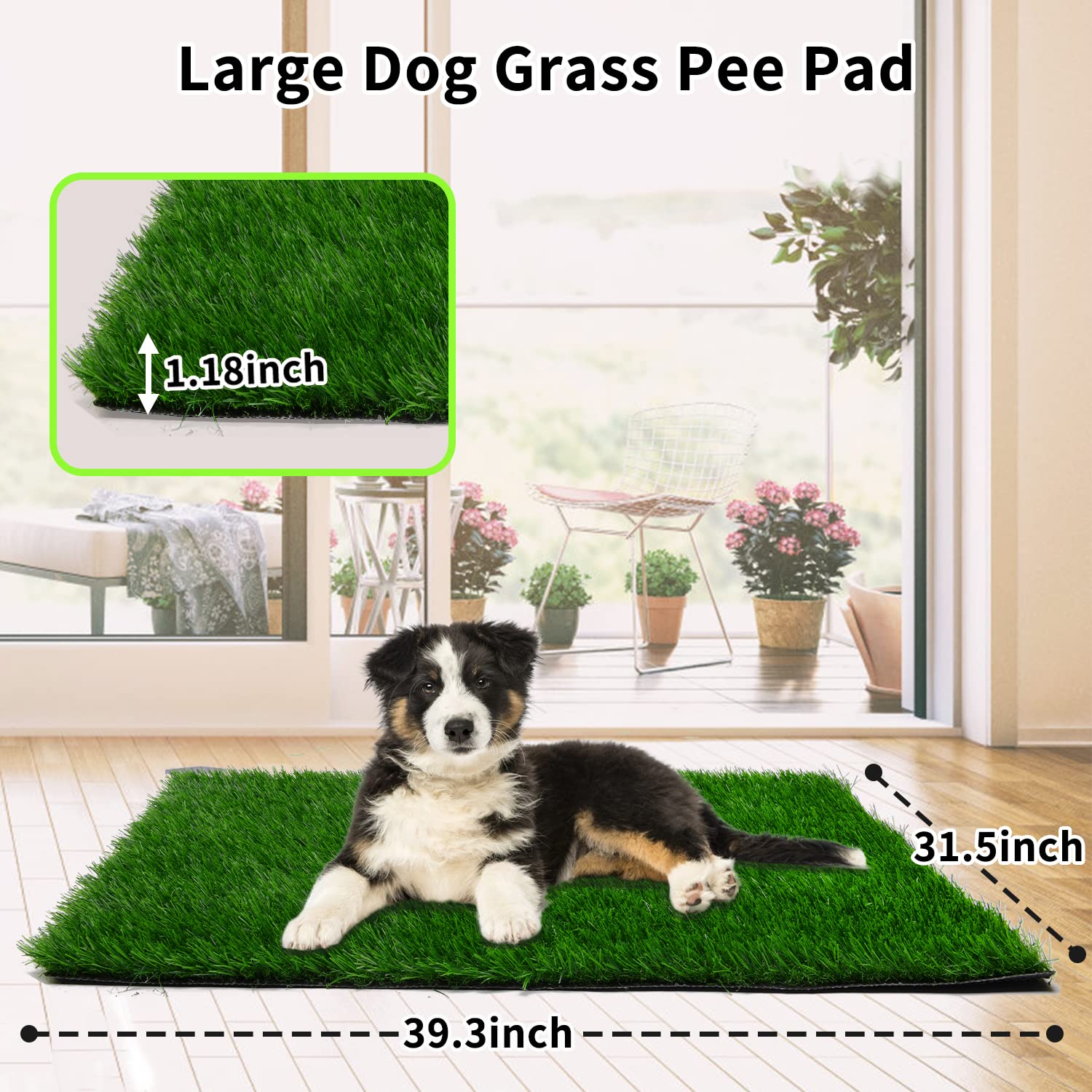 PICK FOR LIFE grass pad with absorbent holes demonstrates drainage for clean paws and tidy floors.