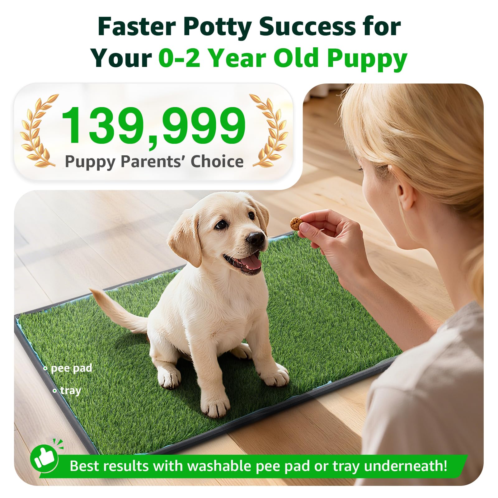 PICK FOR LIFE grass pad close-up highlights soft, realistic fibers for potty training realism.