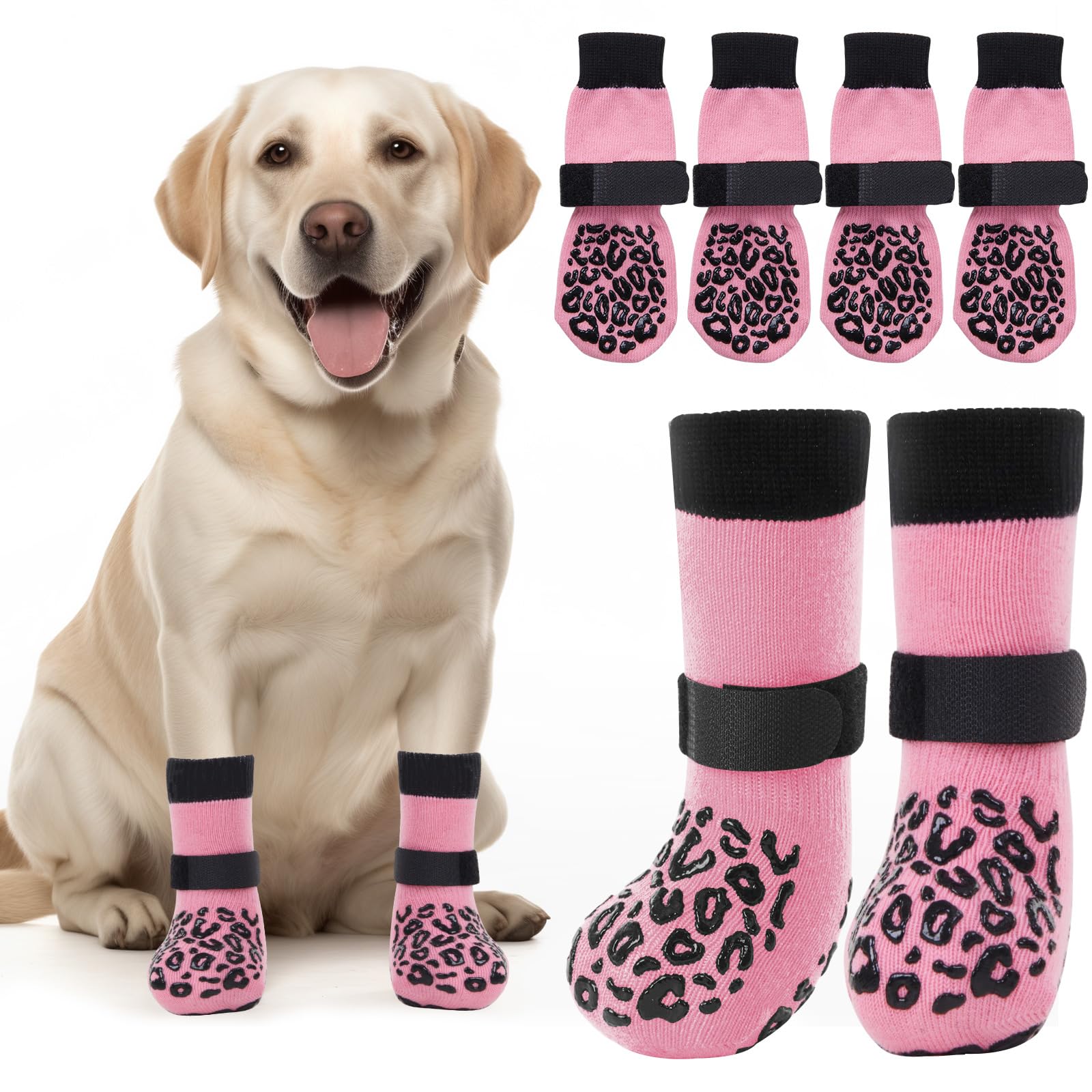PICK FOR LIFE non-slip dog socks pink large strap-on on paw with secure fit for active dogs