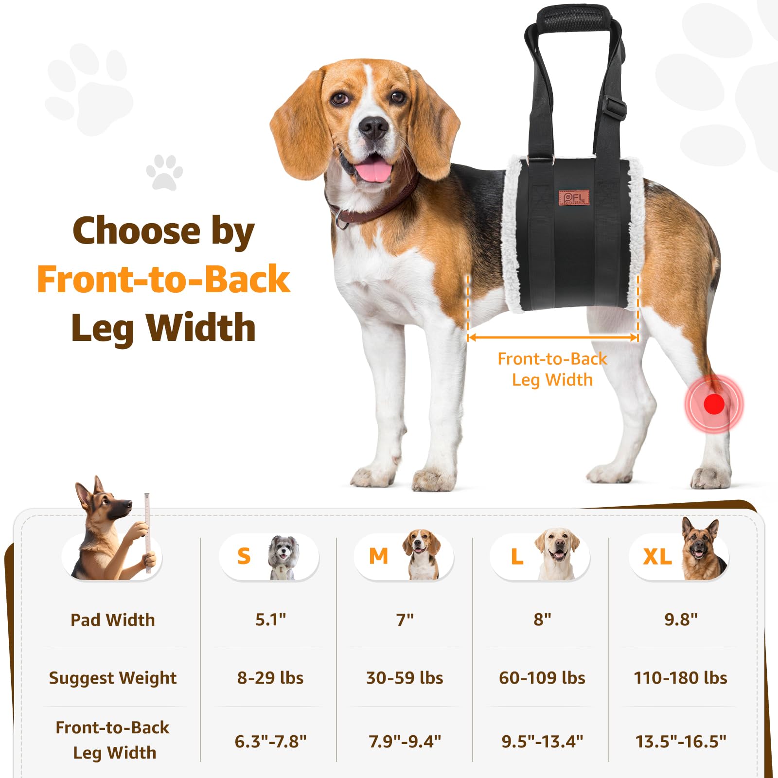 PICK FOR LIFE rear legs lift harness aids elderly dogs in getting up safely.