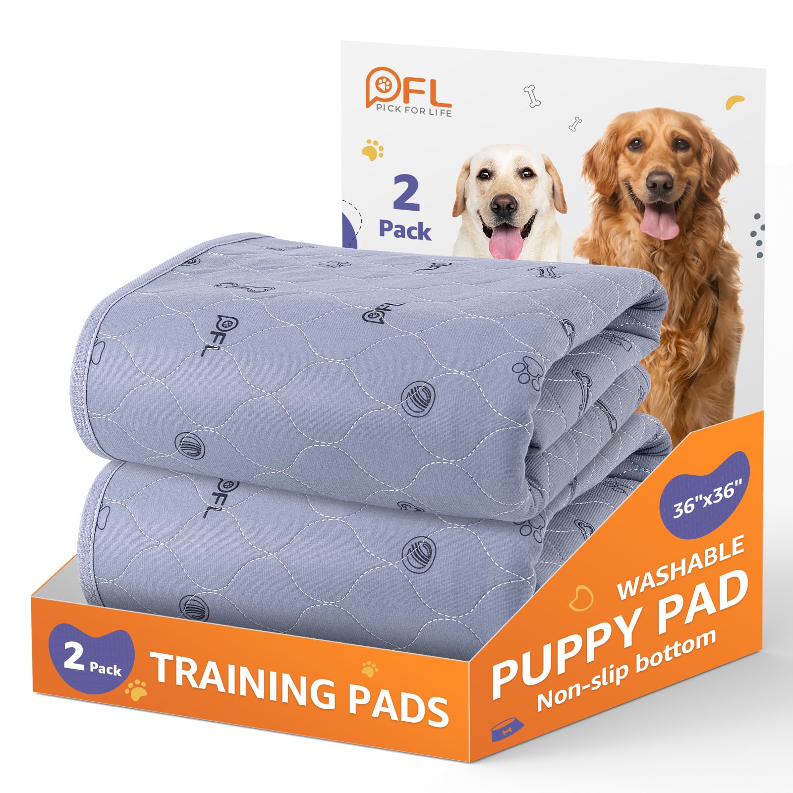 PICK FOR LIFE bone-print floor pad demonstrates durable protection for active puppies.