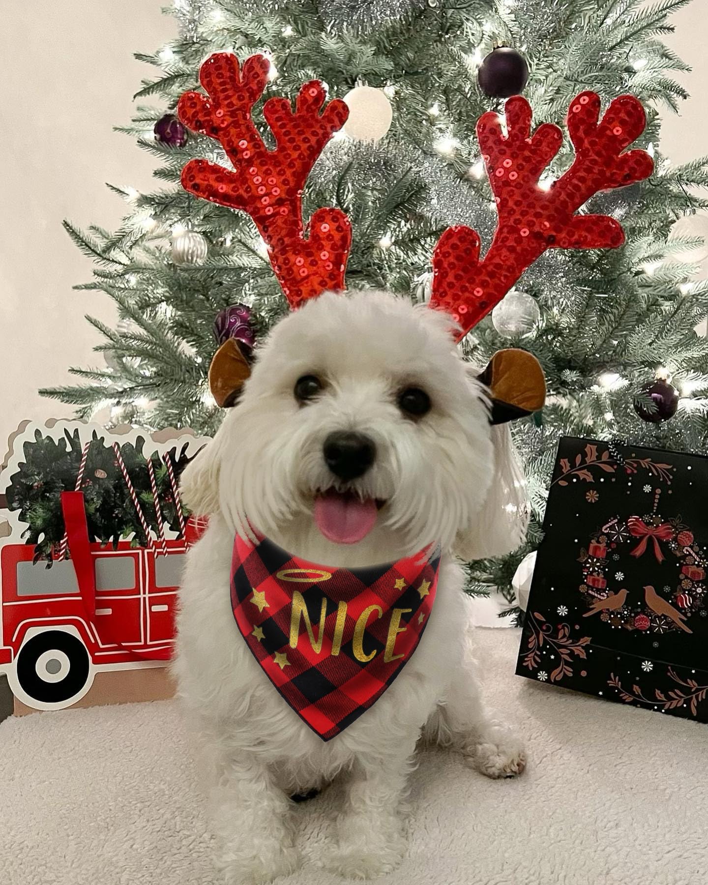 PICKUPIK Christmas dog bandana nice-naughty pattern adds holiday charm