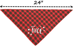 PICKUPIK Naughty Nice Dog Bandana 2 highlights reversible design for two holiday looks in one scarf.