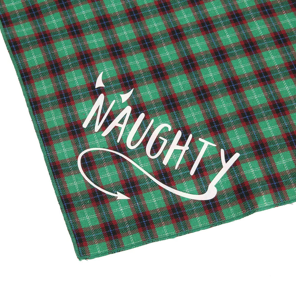 PICKUPIK Naughty Nice Dog Bandana 3 displays red and green hues perfect for Christmas photo sessions.