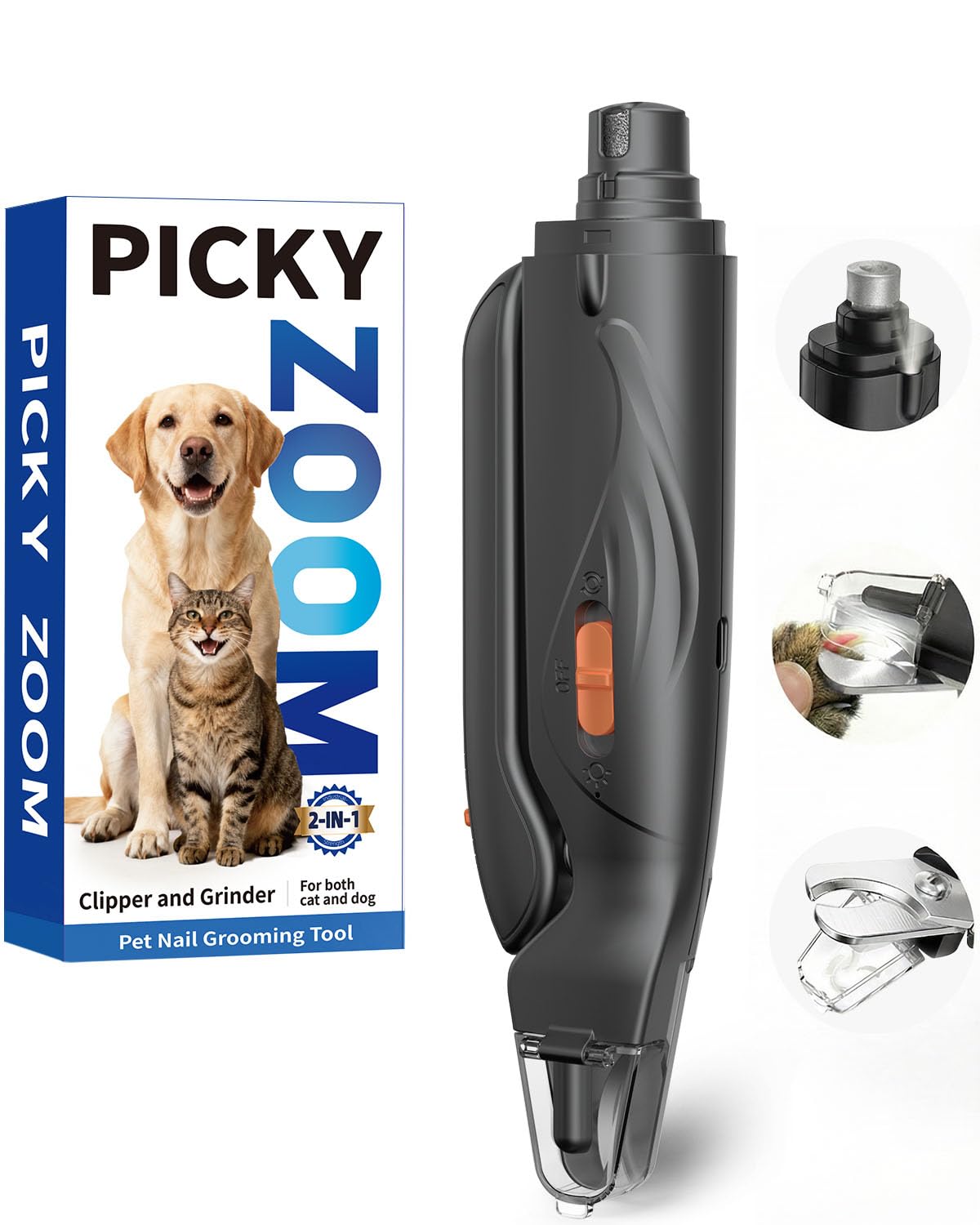 Picky Zoom 2-in-1 nail clippers with LED light for precise trims.