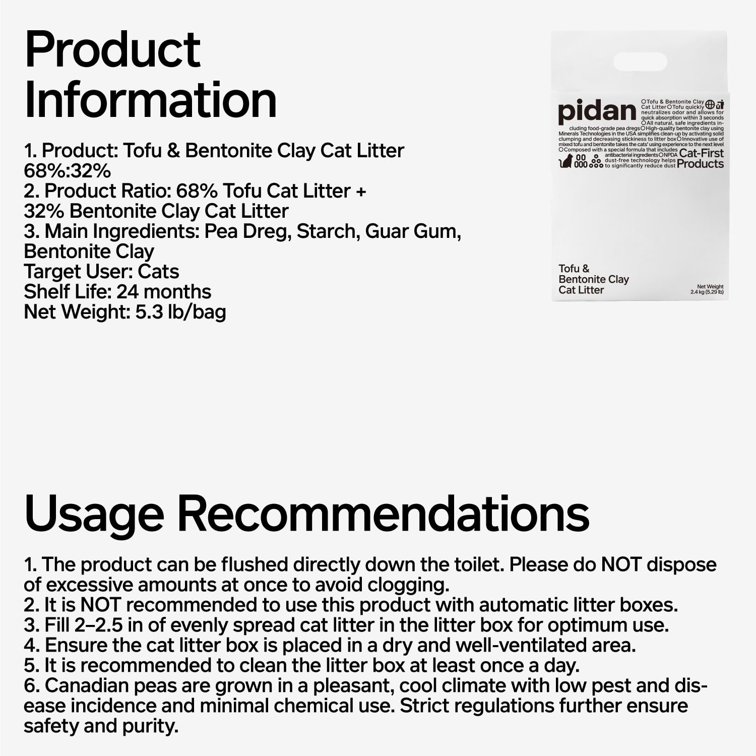 Pidan Mix Cat Litter flushable tofu image hints easy disposal in appropriate systems.